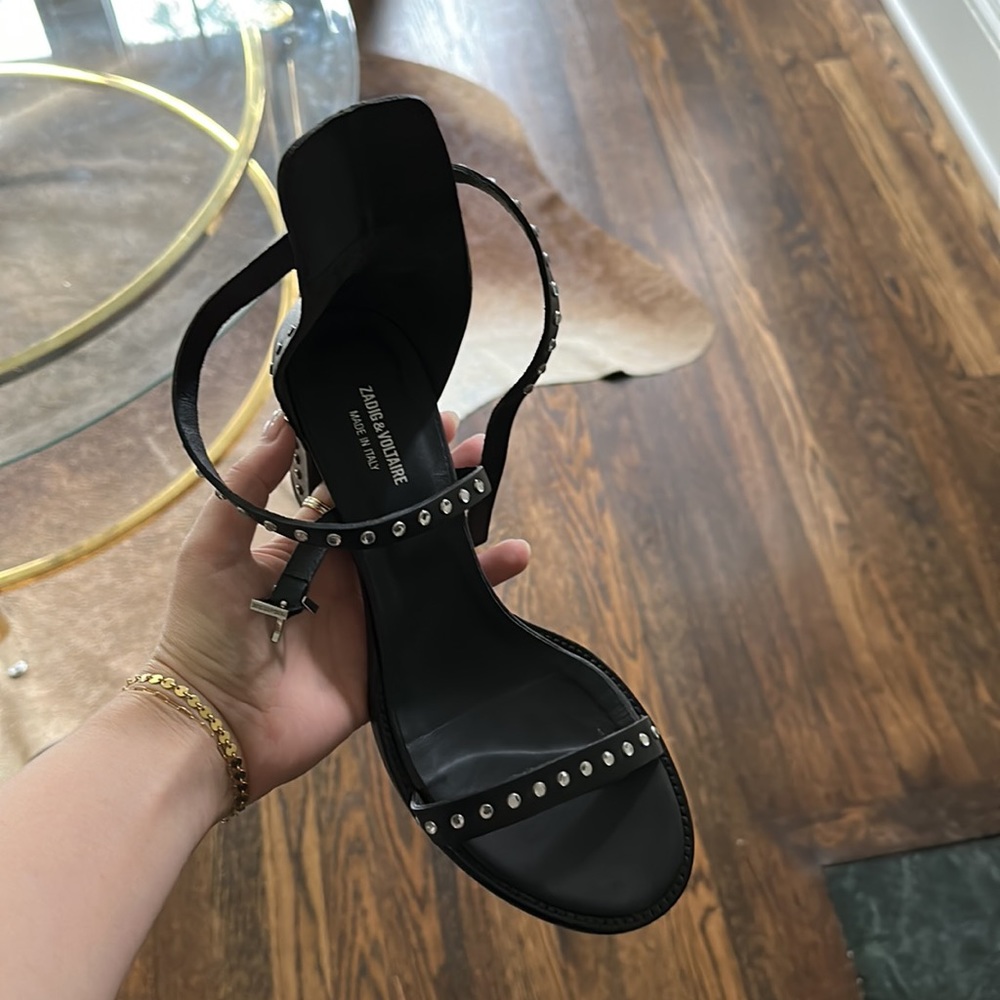 zadig and voltaire sandals Italian Paris black leather jewel sequin ankle - Picture 4 of 6